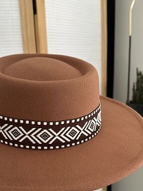 Joyfolie Brown Hat with Geometric Band